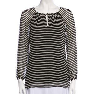 Tory Burch Black Striped Silk Key Hole Blouse - 2